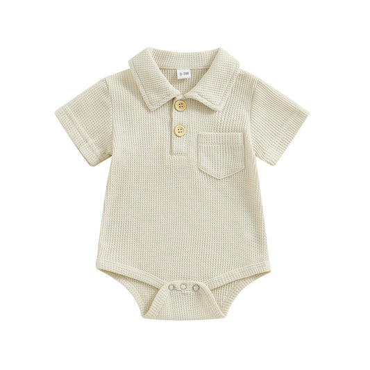 Waffle Knit Polo Onesie-Beige
