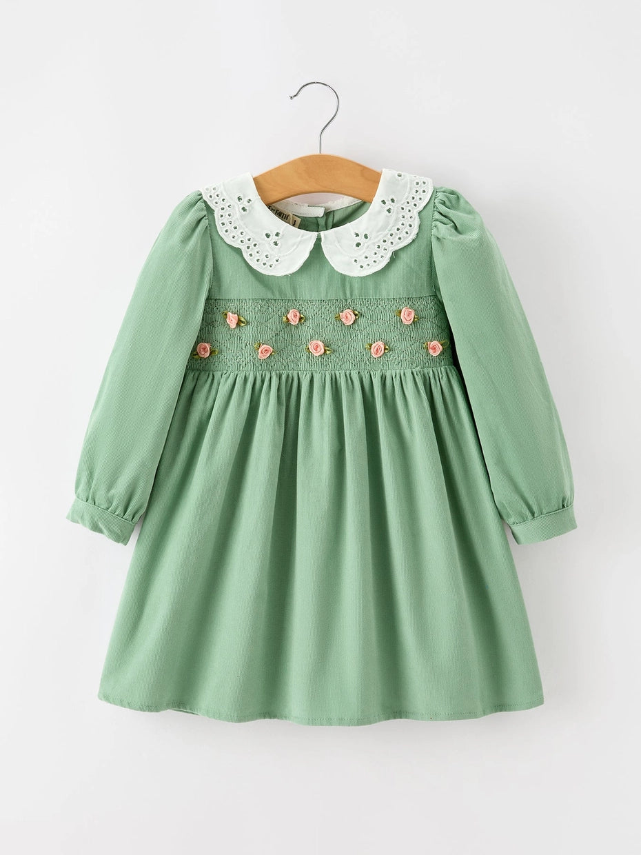 Smocked Floral Peter Pan Collar Dress
