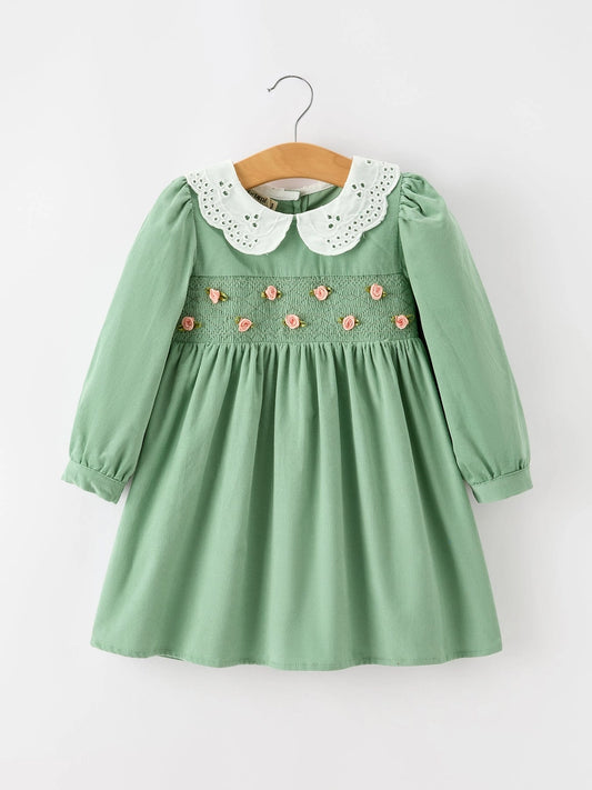 Smocked Floral Peter Pan Collar Dress