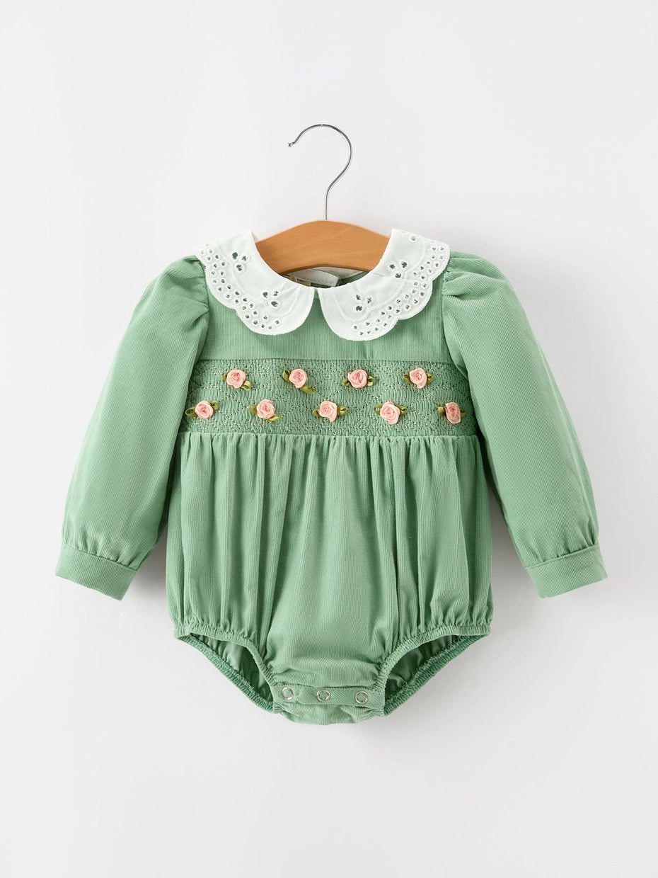 Smocked Floral Peter Pan Collar Romper